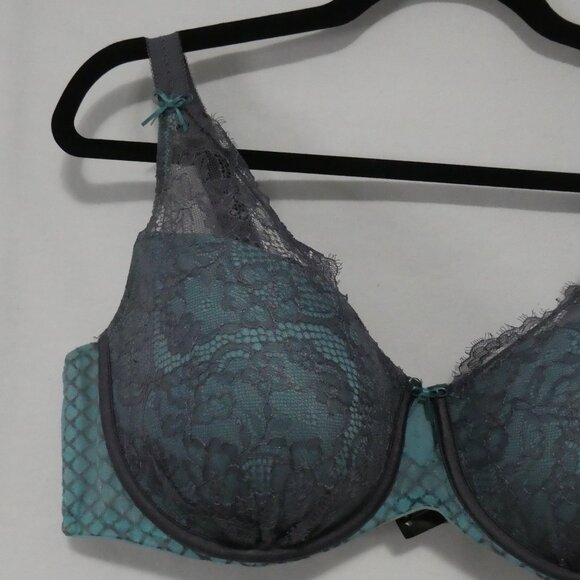 AG - ASHLEY GRAHAM | 40 DDD | Elegant Grey and Turquoise Lace Patterned Bra - Picture 3 of 16